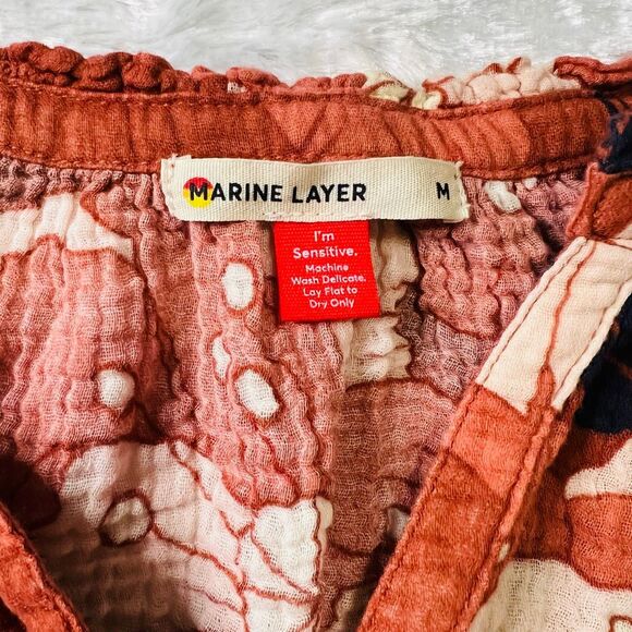 Marine Layer Womens Exploded Floral Nikki Collarless Gauzy Blouse Size Medium - Picture 3 of 4